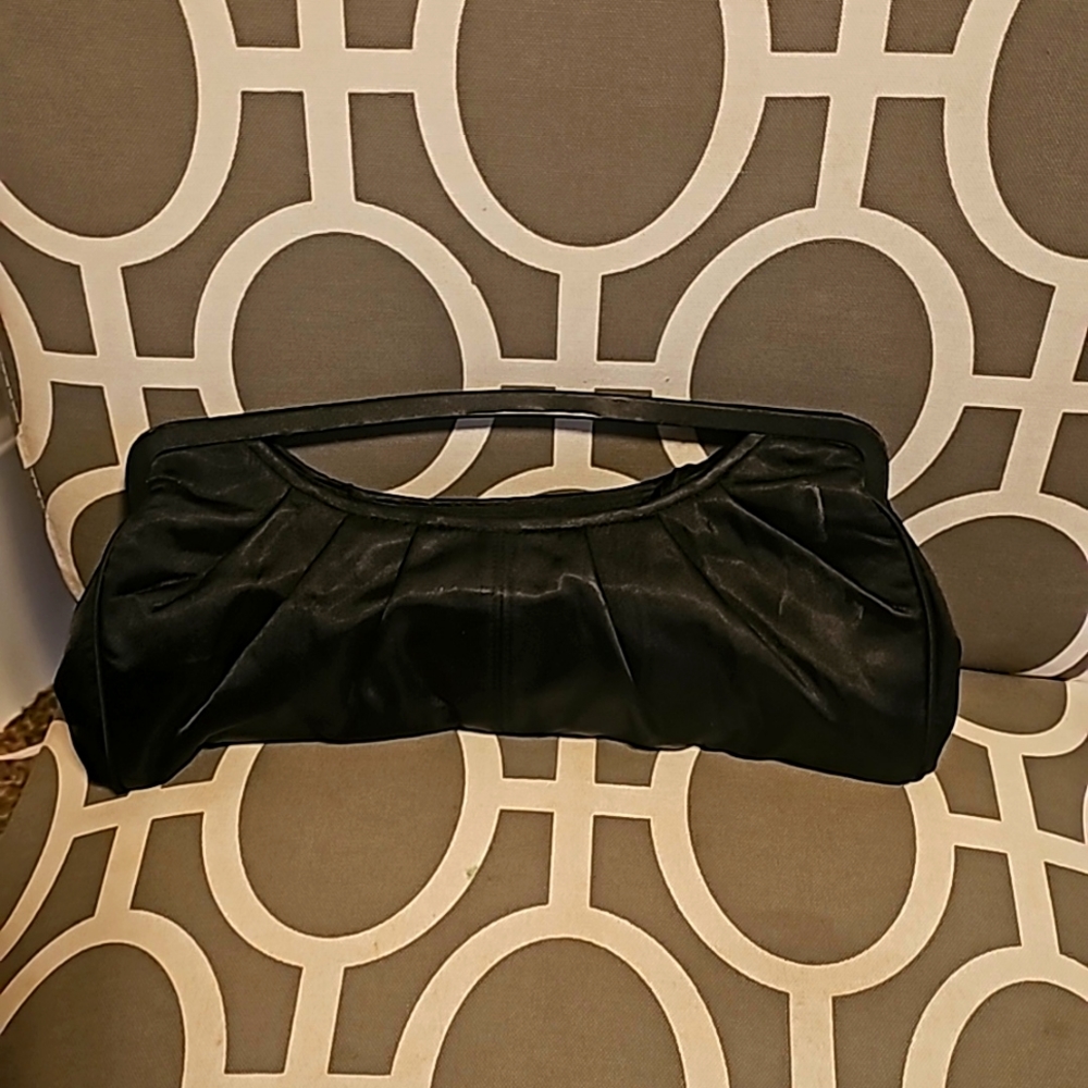 Metaphor Vintage 50's Black Satin Clutch Bag w/Attached Mirror & Handle, Lined
